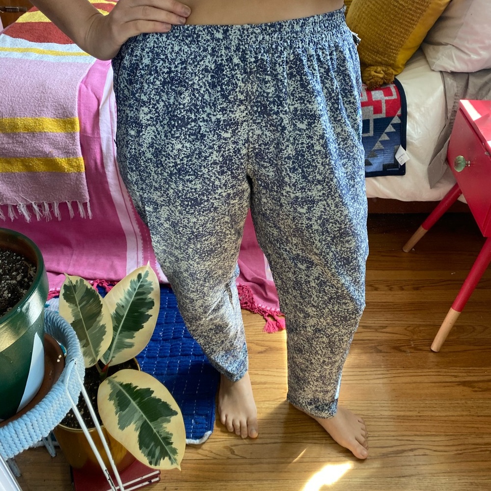 Outdoor Voices rectrek pants, blue and ivory